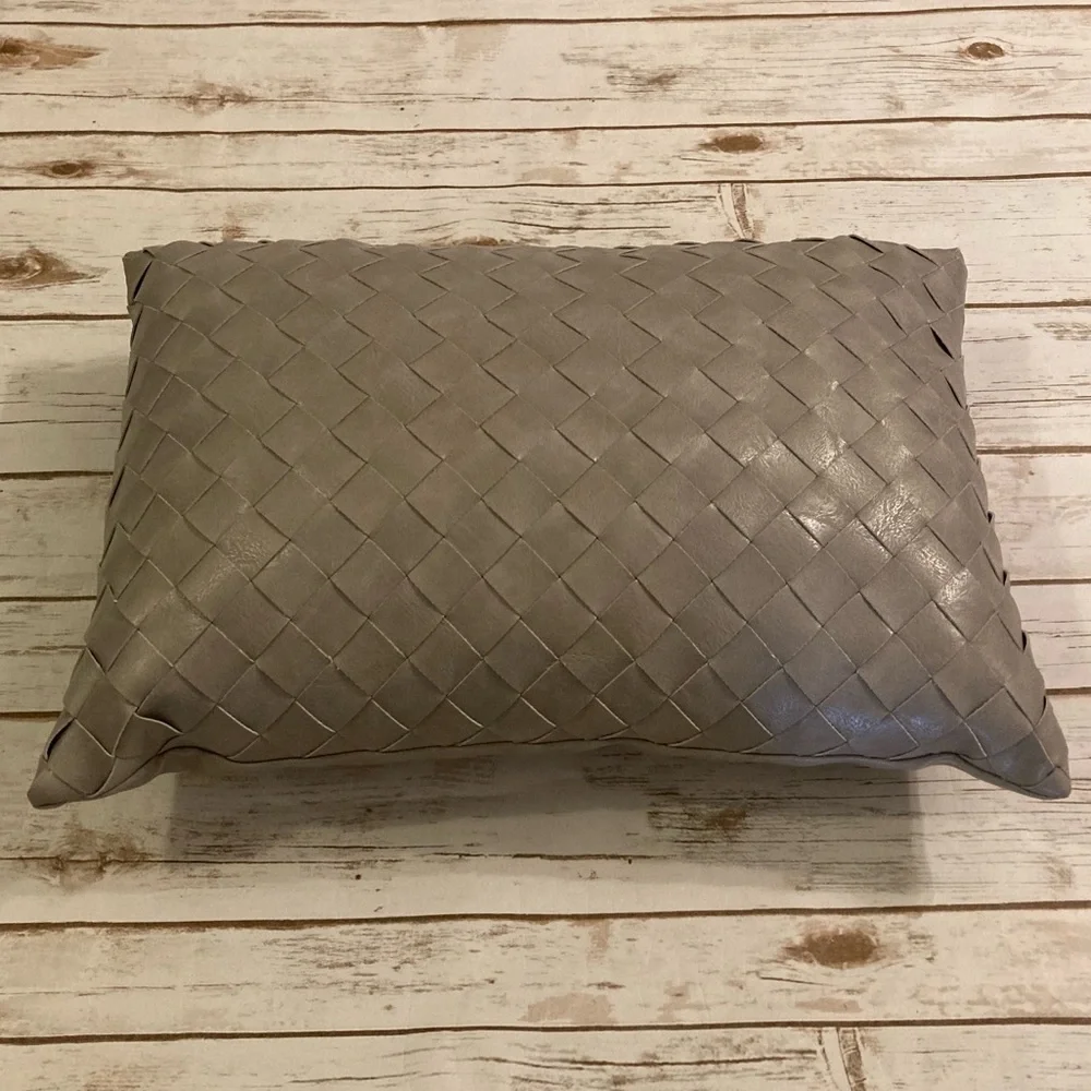 Frye Faux Leather Pillow Gray Woven 14 x 20 Decorative Lumbar Throw Pillow